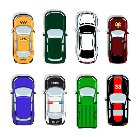 Police car and taxi, sports sedan iconsのイラスト素材