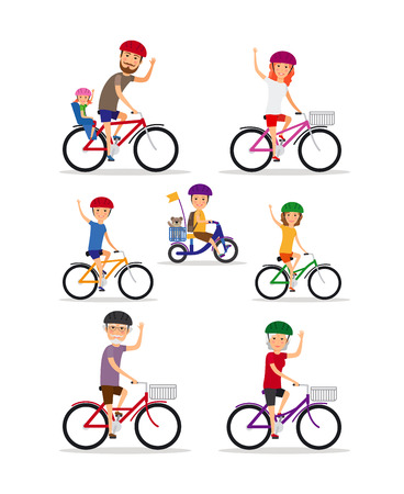 Sports family. Mom, Dad and kids ride bikesのイラスト素材