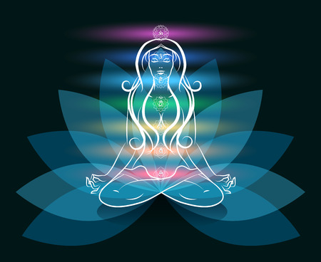 Yoga meditation woman lotus silhouetteのイラスト素材