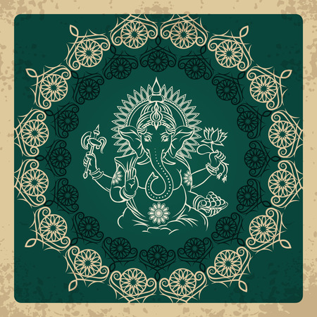 Indian god elephant Ganesha vintage cardのイラスト素材