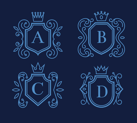 monogram design with shields and crownsのイラスト素材