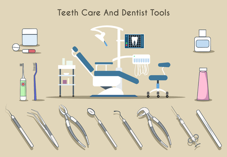 Teeth care and dentist toolsのイラスト素材
