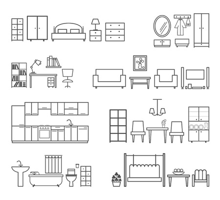 Home related icons. Furniture for different roomsのイラスト素材