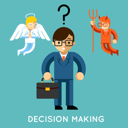 Decision making. Businessman with angel and demonのイラスト素材