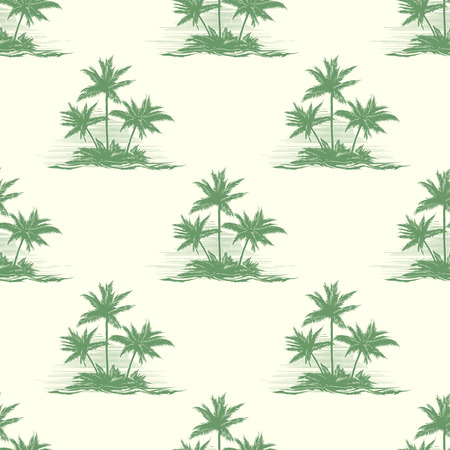 Vintage floral or summer seamless pattern with palm trees. Exotic tropical, landscape rest, silhouette island, vector illustrationのイラスト素材