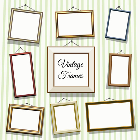 Vintage photo or picture frames set. Empty blank, art decoration, gallery illustration and exhibitionのイラスト素材