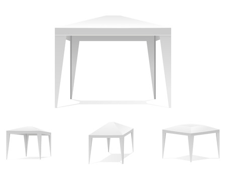 Folding white tent or canopy. Marquee and place, festive carnival, portable, umbrella. Vector illustrationのイラスト素材
