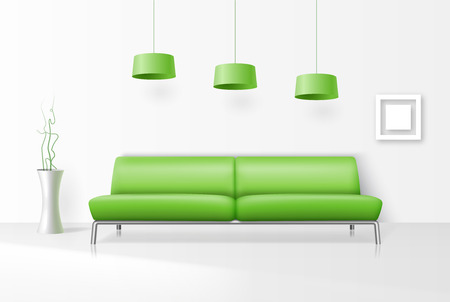 White interior with realistic sofa. sofa, Room realistic, furniture design, modern living, indoor. Vector illustrationのイラスト素材