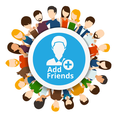 Add friends to social network. Community internet, web friendship, vector illustrationのイラスト素材