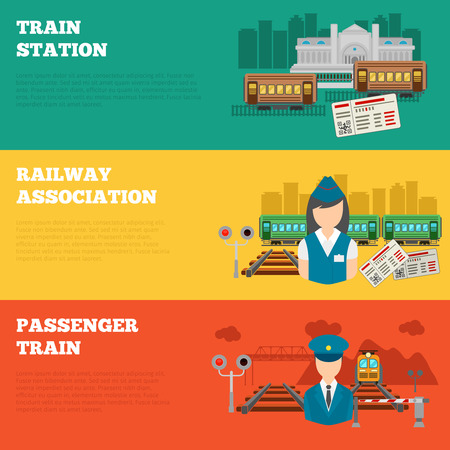 Set of railway banners. Transport and travel train, logistic and  transportation. Vector illustrationのイラスト素材