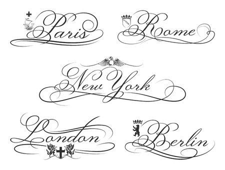 City emblems with calligraphic elements. のイラスト素材