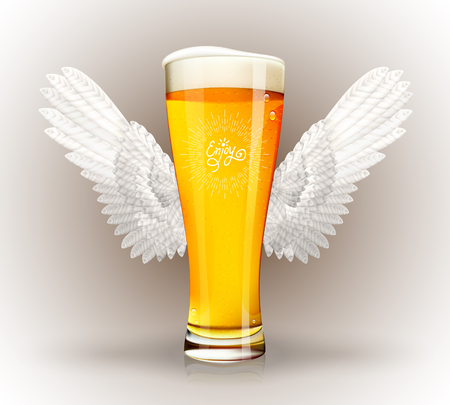 Glass of beer with angel wings and hipster emblemのイラスト素材