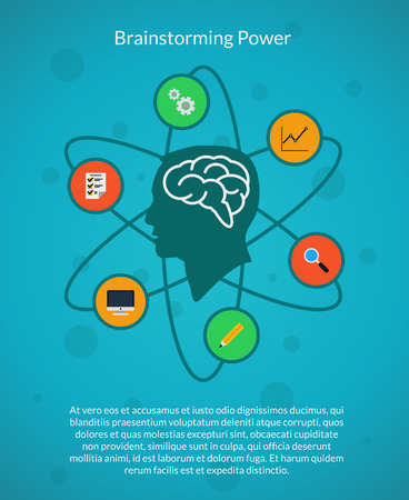 Creative brain idea and brainstorming poster template. Education and mind, imagination and knowledge. Vector illustrationのイラスト素材