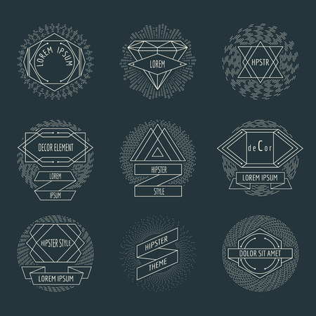 Retro hipster logos and labels with radial sunbusrt. Element graphic badge or emblem, vector illustrationのイラスト素材
