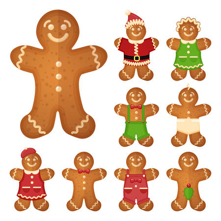 Gingerbread man. Christmas cookie holiday, sweet food, traditional biscuit, vector illustrationのイラスト素材