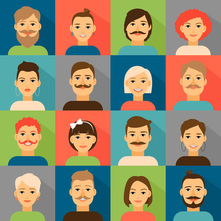 Avatar app icons. User hipster face set. Portrait people, person vector illustrationのイラスト素材