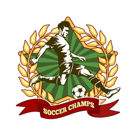 Soccer championship label. Player football, sport game, athlete champ. Vector illustrationのイラスト素材