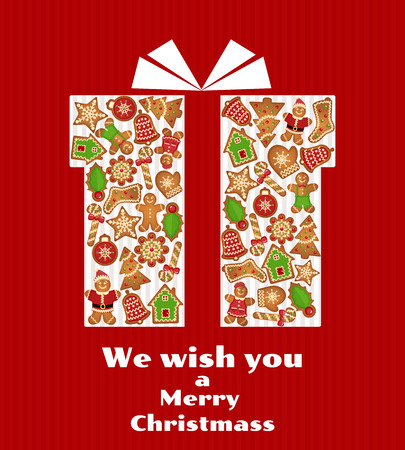 Christmas gift card. Gingerbread dessert decoration, xmas and new year, vector illustrationのイラスト素材