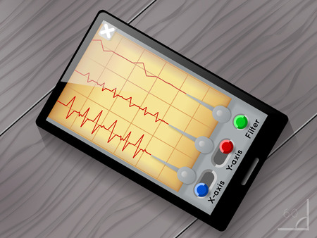 Seismograph app vector user interface. Screen and device, earthquake and wave, seismic graph...