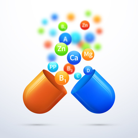 Medical vitamins and minerals background. Pill and care healthy, capsule pharmaceutical illustrationのイラスト素材