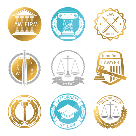 Law office logo vector set. Law firm label templates. Company justice, attorney illustrationのイラスト素材