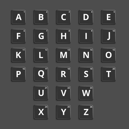 Alphabet plastic tiles for puzzling words games. Puzzle element, graphic button. Vector illustrationのイラスト素材