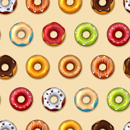 Donuts vector seamless pattern. Background food, sweet delicious, sugar and chocolate illustrationのイラスト素材