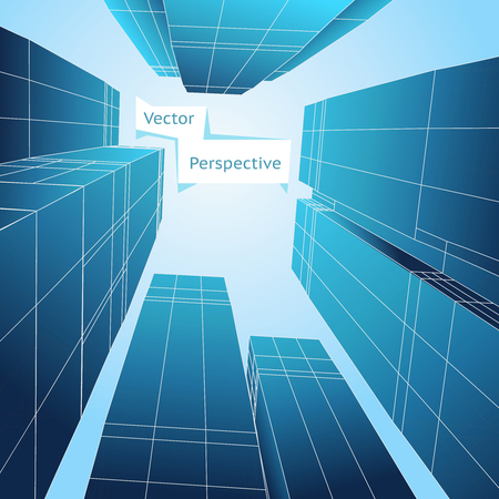Perspective 3d building. Abstract vector poster. Skyscraper design, business architecture structure illustrationのイラスト素材