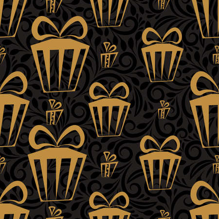 Gift box pattern for Christmas and New Year invitation. Holiday design, celebration decoration xmas, vector illustrationのイラスト素材