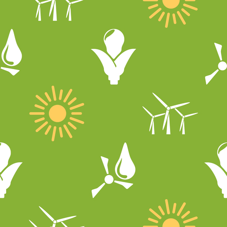 Renewable energy vector pattern on green backgroundのイラスト素材