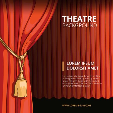 Theater stage with a red curtain. Vintage in comic style. Show performance concert, presentation cinema, vector illustrationのイラスト素材