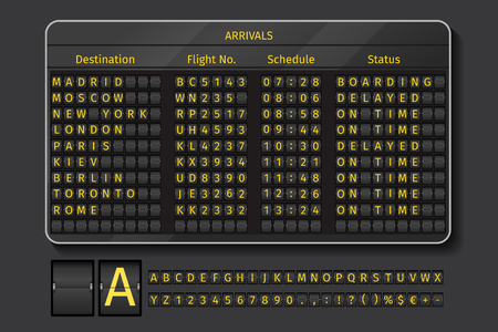 Airport or railway scoreboard. Display airport, info with schedule time, vector illustrationのイラスト素材