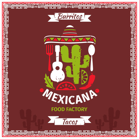 Mexican food poster vector template design. Restaurant illustration, retro vintage banner for menuのイラスト素材