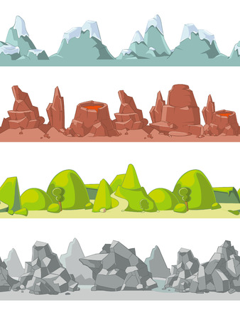 Seamless mountains set in cartoon style for game, ground and rock, vector illustrationのイラスト素材
