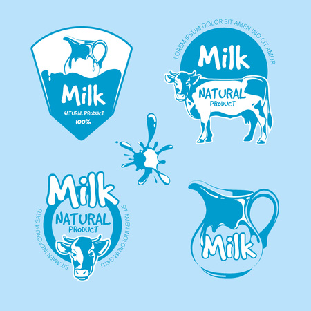 Milk and dairy farm product logo vector set. Fresh natural beverage organic illustrationのイラスト素材