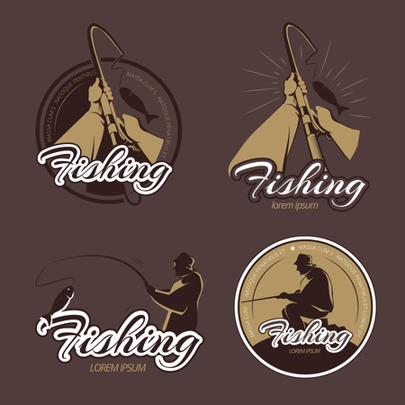 Vintage fishing club vector emblems and labels. Fishing emblem, fishing retro badge, fisherman fishing river illustrationのイラスト素材