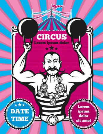 Retro vintage vector circus poster. Poster vintage circus, design banner circus show, event circus performance illustrationのイラスト素材
