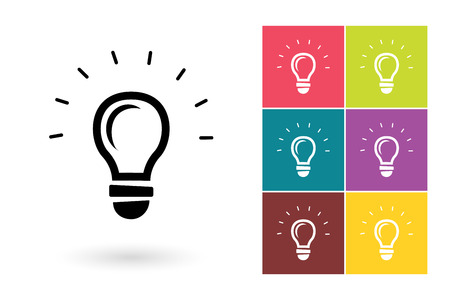 Light lamp vector icon or idea symbol. Idea icon or light bulb pictogram for logo with light lamp or idea labelのイラスト素材