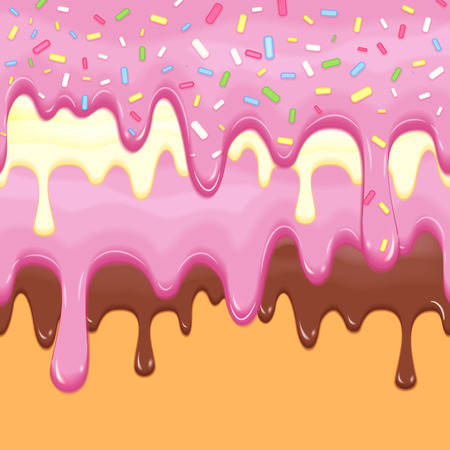 Abstract vector background with donut dripping glaze. Confectionery delicious glaze, sweet pattern dripping, sugar glaze dripping illustrationのイラスト素材