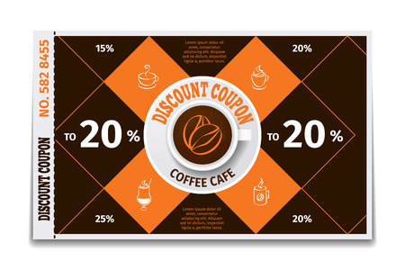 Coffee cup discount coupon. Coffee discount, coupon label, paper banner coffee cup, vector illustrationのイラスト素材