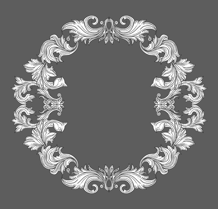 Vintage baroque frame border with leaf scroll floral ornament in line style. Frame floral, decorative vintage frame,  baroque frame. vector illustrationのイラスト素材