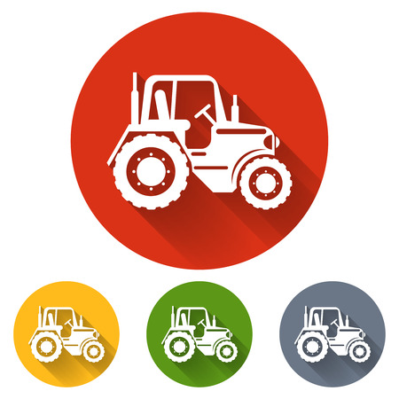 Flat tractor icon. Tractor transport, vehicle tractor, agriculture machinery tractor, farming tractor illustrationのイラスト素材