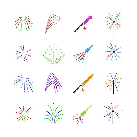 Color fireworks vector set. Firework event, firework pyrotechnic, carnival firework illustrationのイラスト素材