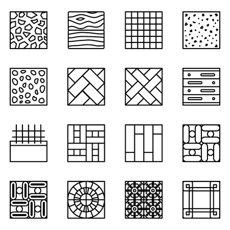 Floor material line vector icons. Material floor icon, construction material floor building, tile material floor, parquet material floor  set illustrationのイラスト素材