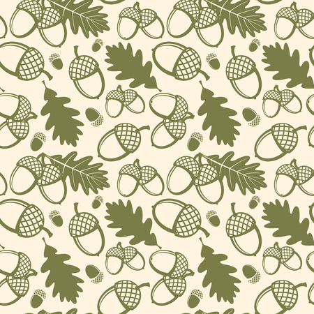 Oak leaves and acorns vector seamless pattern. Pattern seamless, oak acorn, nature plant oak leaf, flora oak leaves illustrationのイラスト素材