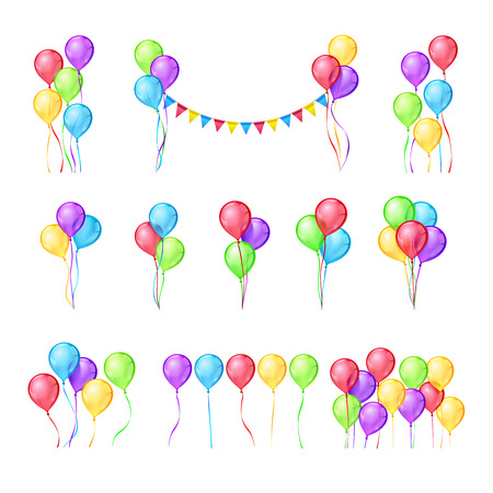 Color balloons vector set. Balloon set, air ballloon color, helium bunch balloon illustrationのイラスト素材