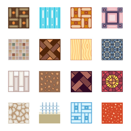 Floor materials flat vector icons. Tiles construction decoration laminate illustrationのイラスト素材