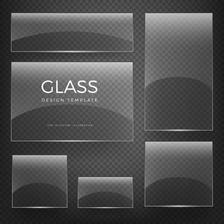 Transparent vector glass blank vertical and horizontal glossy empty banners on checkered backgroundのイラスト素材