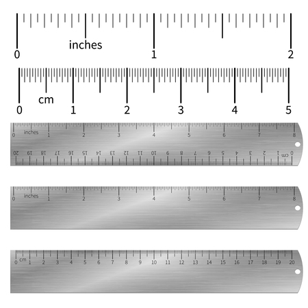Metric imperial and decimal inch rulers vector set. Measure tools equipment illustrationのイラスト素材