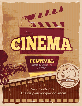Cinema, movie festival vintage poster. Cinematography banner. Vector illustrationのイラスト素材